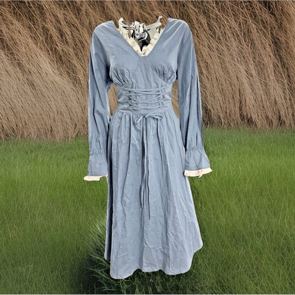 Scarlet Darkness Sz Small Blue Victorian Amish Prairie Renaissance Cottage Dress